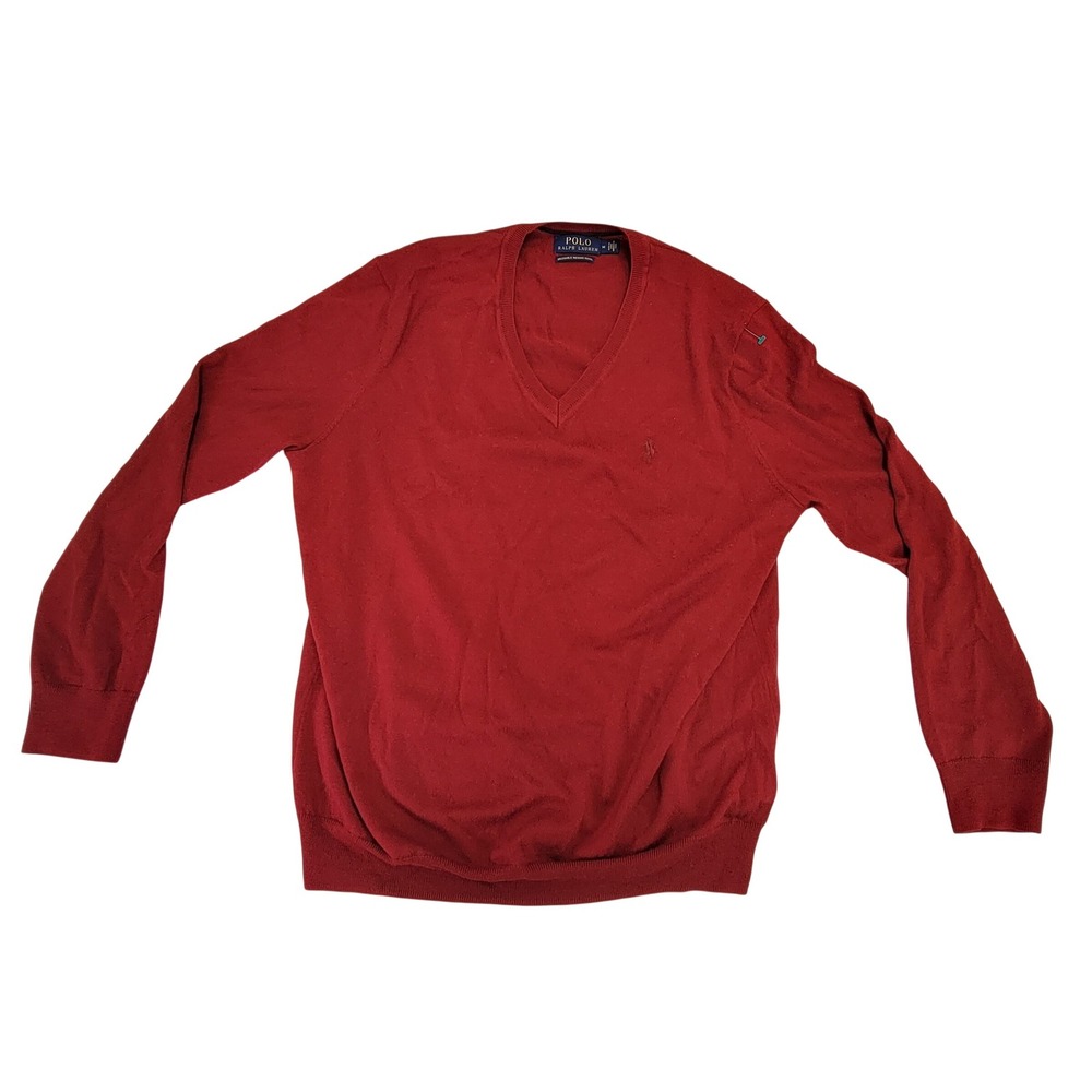 Polo Ralph Lauren Men's Red V-Neck Washable Merino Wool Sweater Size M